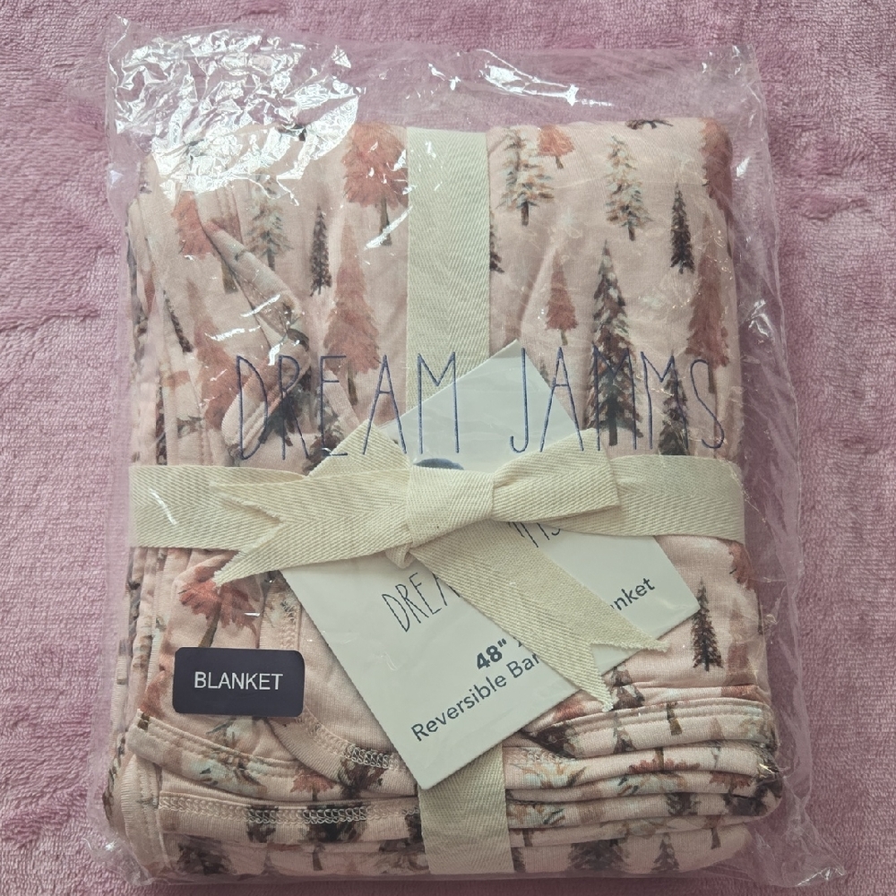 Dream Jamms Blushing Fir You Pink Tree Print 48" x 48" Bamboo Reversible Blanket